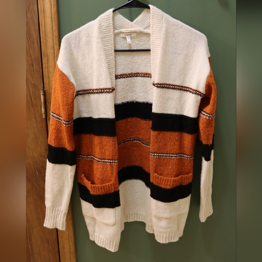 Women's Cream, Black and Orange Striped Sweater